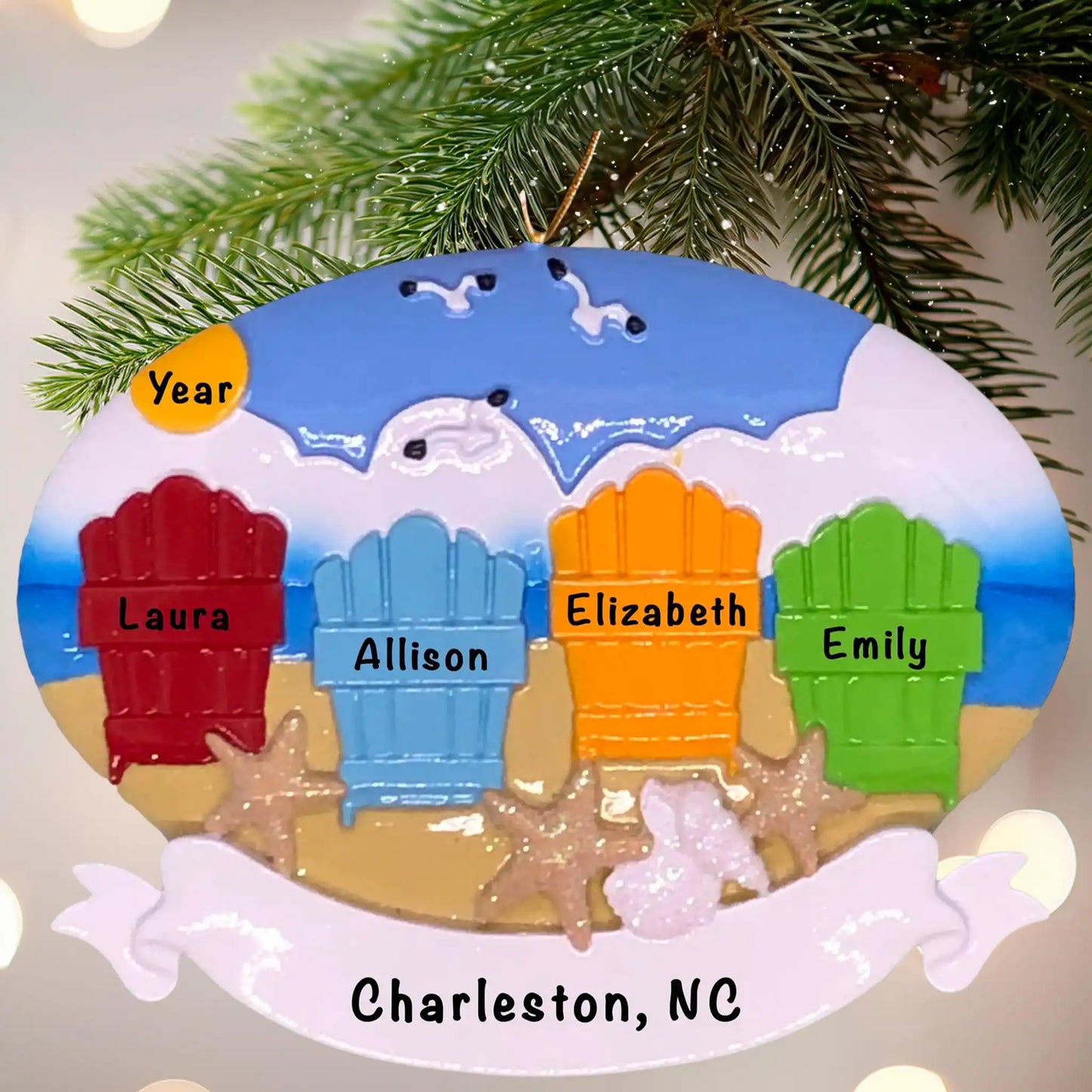 Adorno navideño familiar de 4 miembros de Beach Adirondack