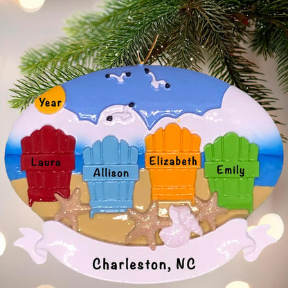 Adorno navideño familiar de 4 miembros de Beach Adirondack
