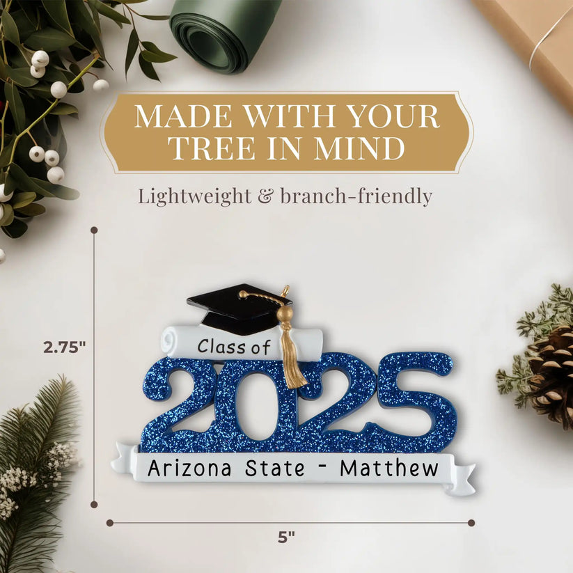 Personalized children’s Christmas ornament featuring a festive design and engraved name and date.