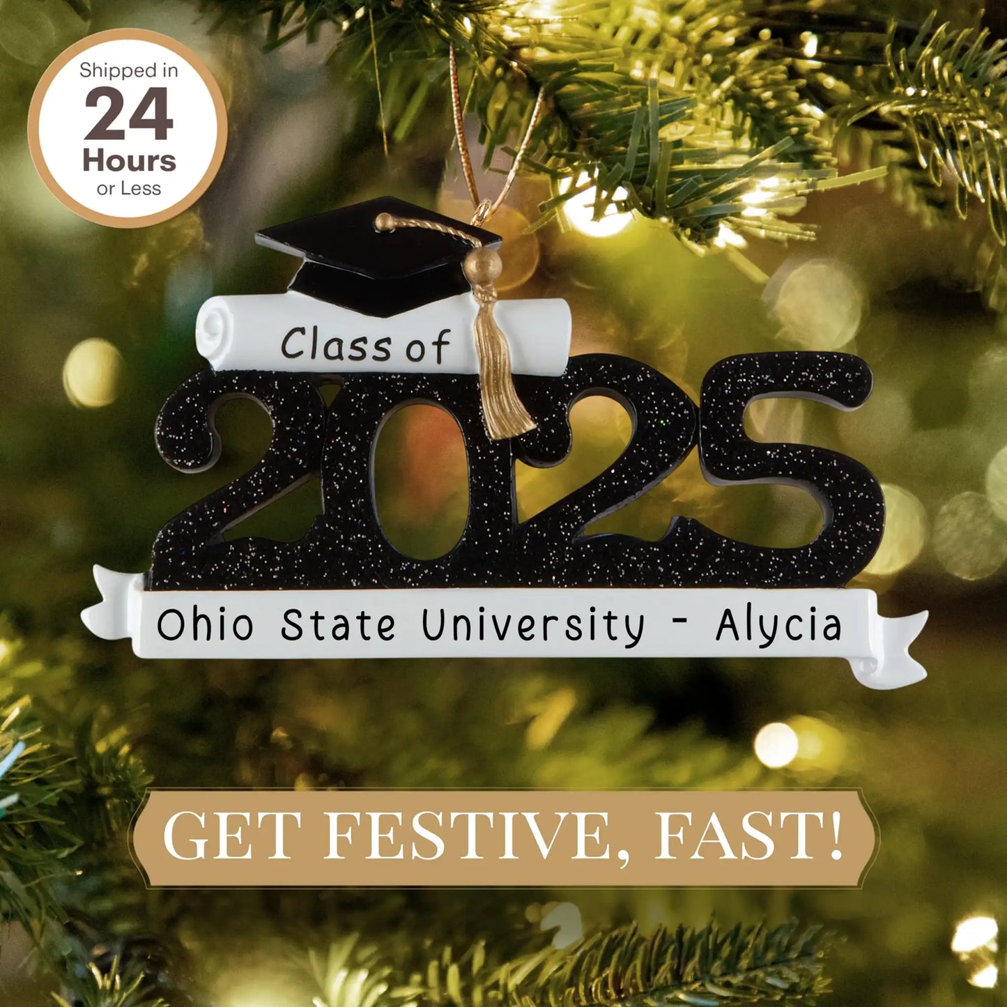 Class of 2025 - Personalized Graduation Ornament (Black)
