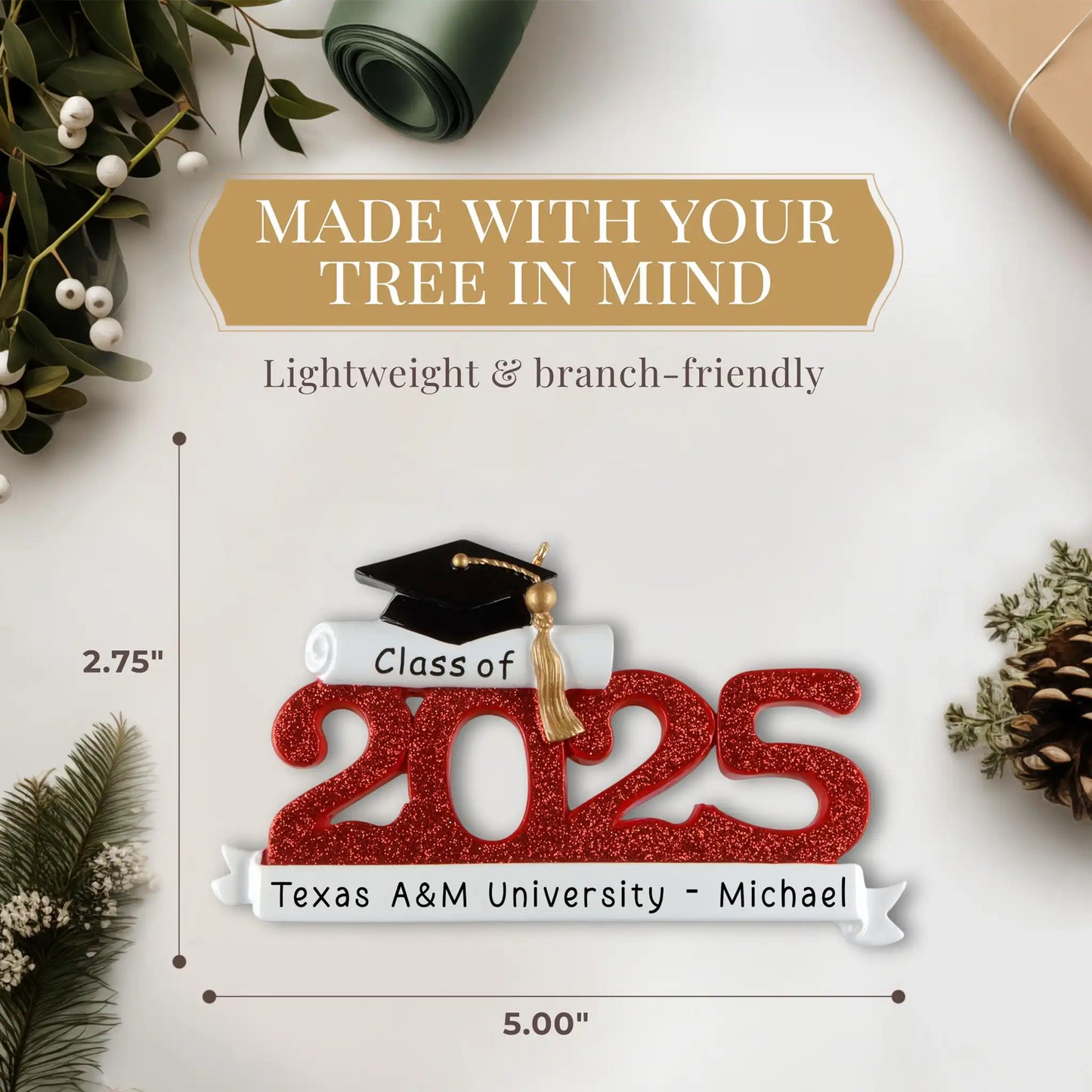 Class of 2025 - Personalized Graduation Ornament (Red)