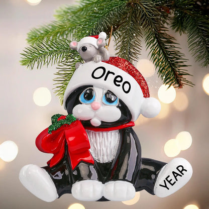 Black and White Cat Christmas Ornament