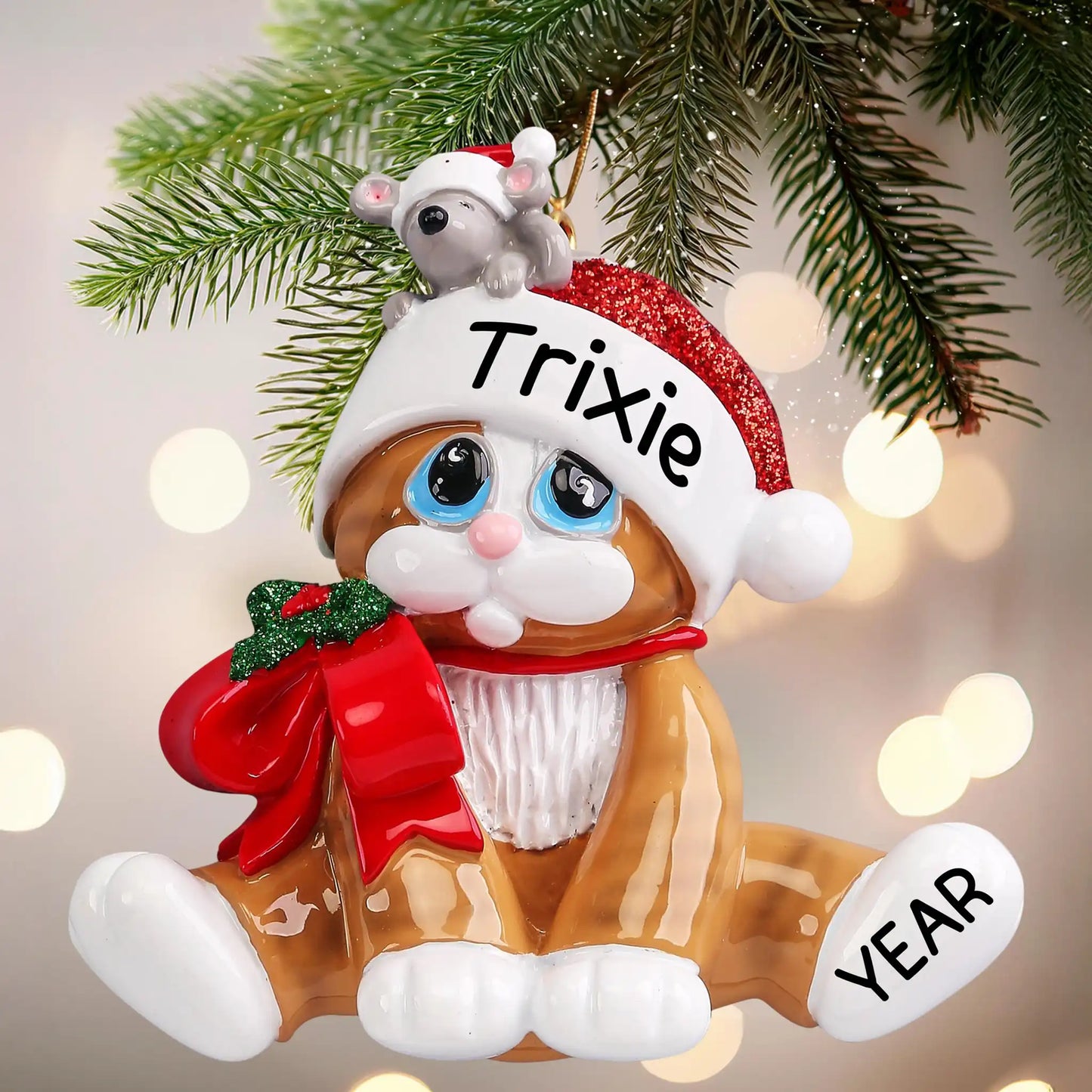 Tan Tiger Stripe Cat Christmas Ornament