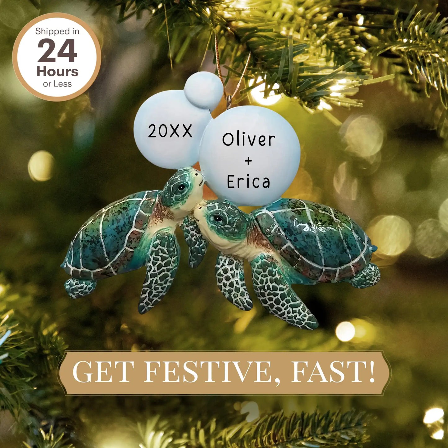 Sea Turtle Personalized Couple Ornament