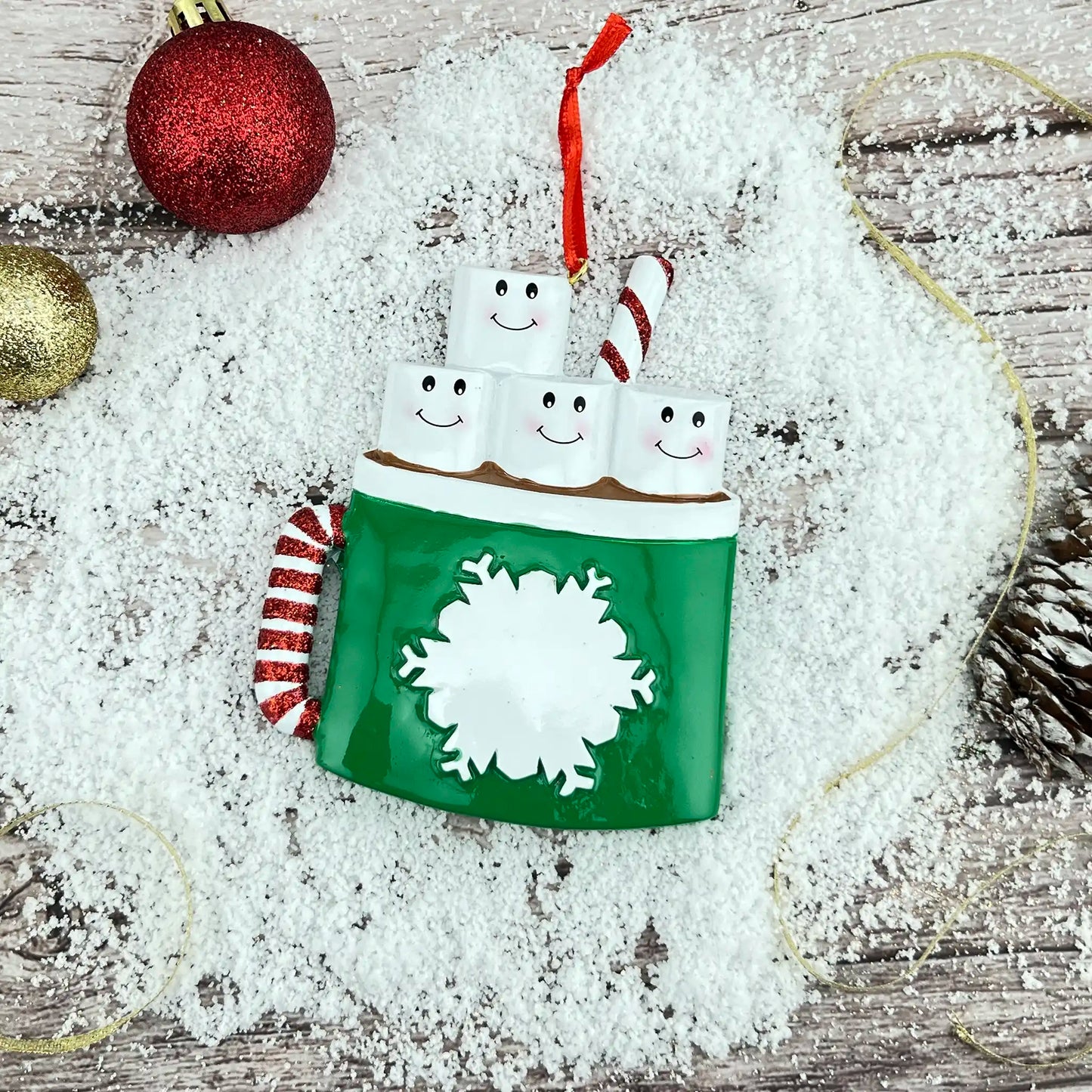 Adorno navideño de chocolate caliente para la familia de 4