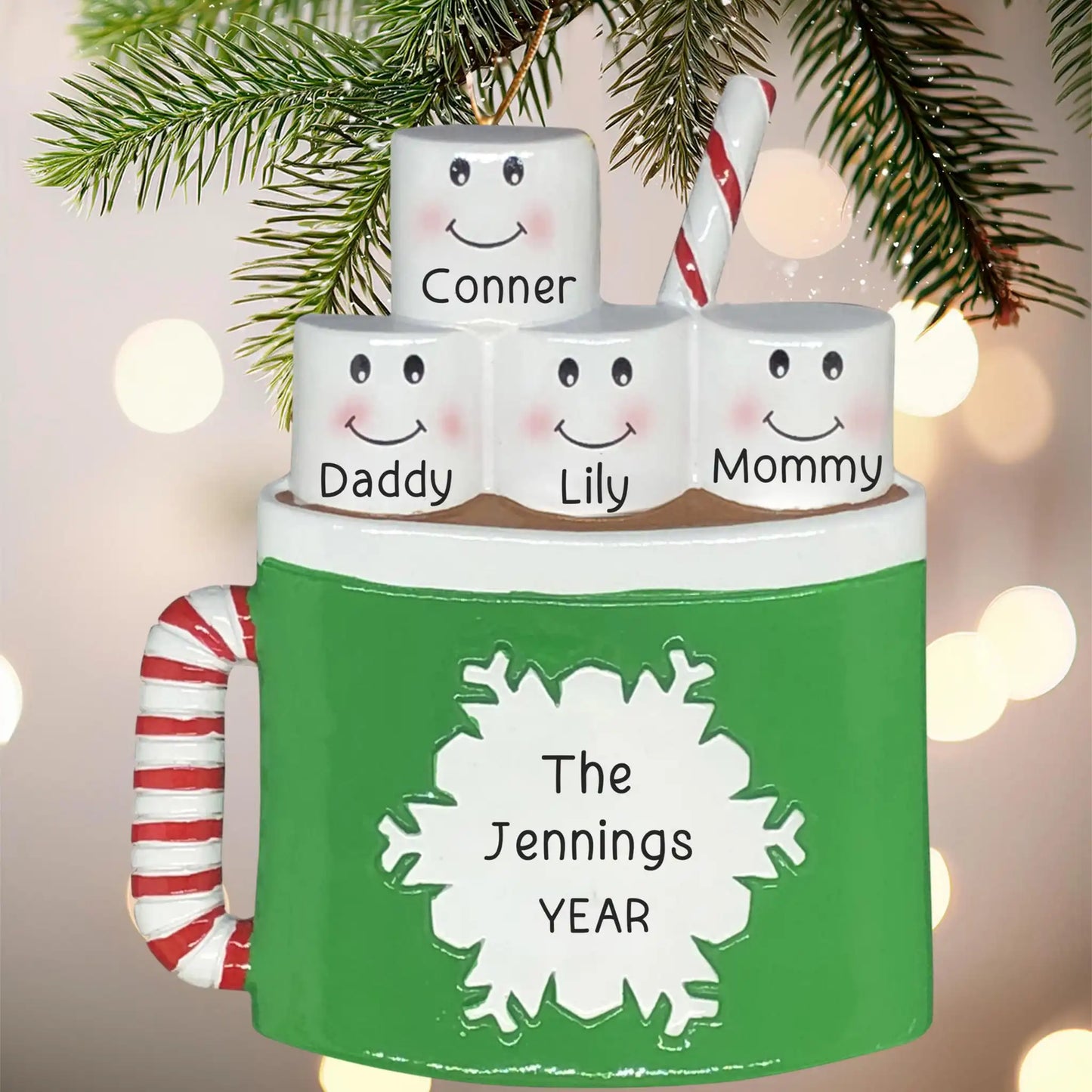 Adorno navideño de chocolate caliente para la familia de 4