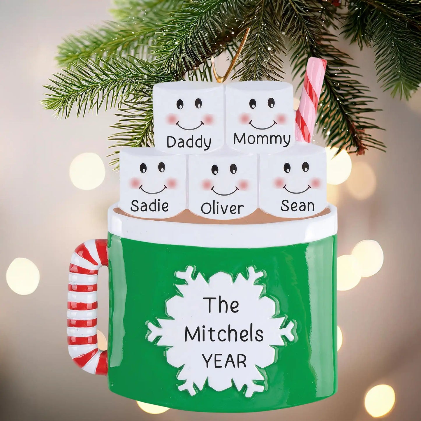 Adorno navideño de chocolate caliente para familias de 5 