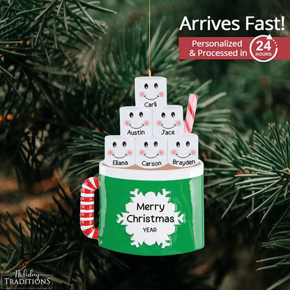 Hot Cocoa Family of 6 Personalized Ornament