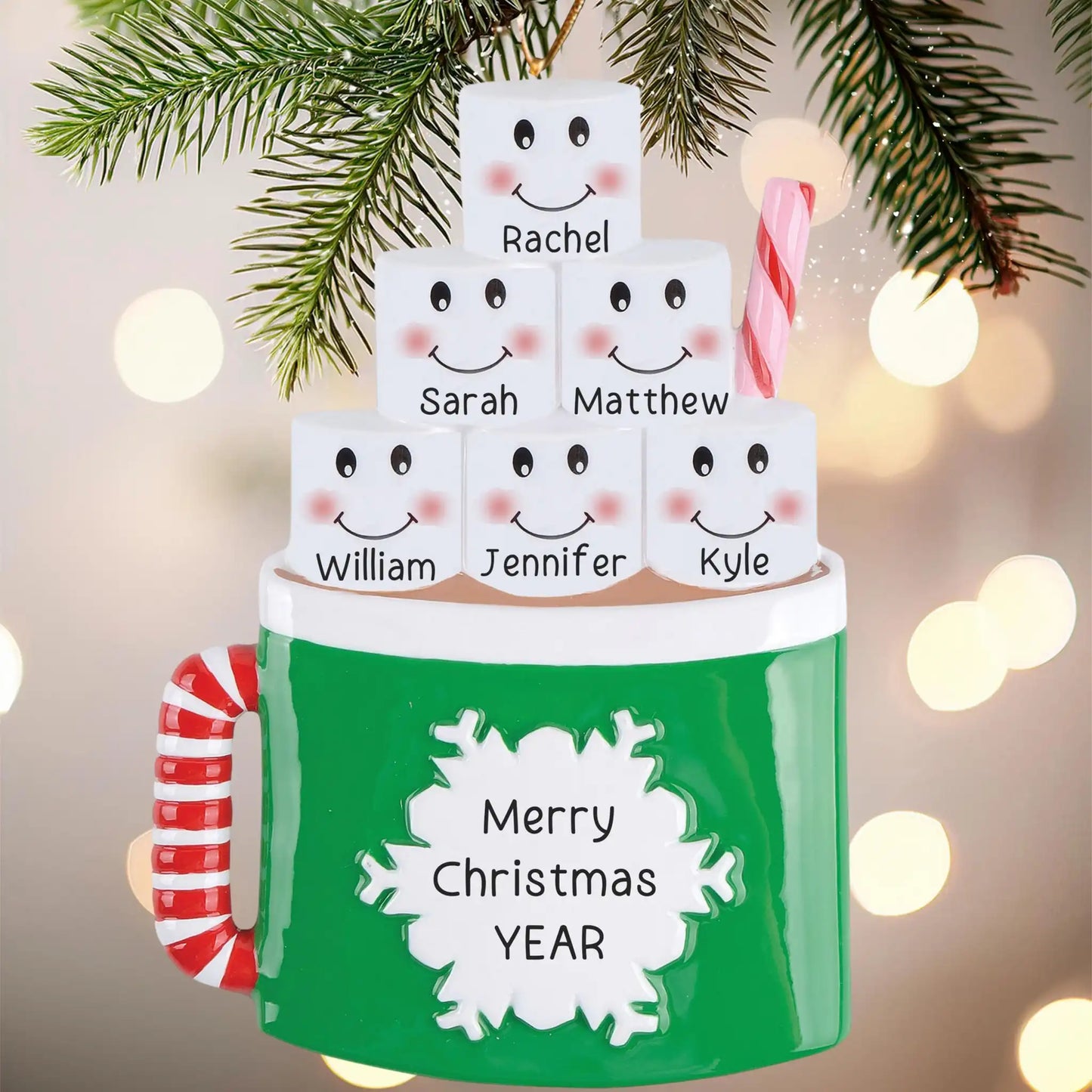 Hot Cocoa Family of 6 Personalized Ornament