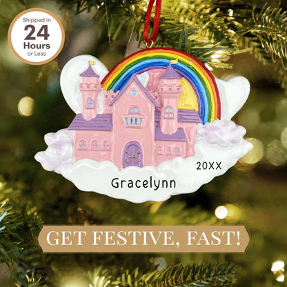 Princess Rainbow Castle Personalized Ornament