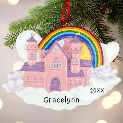 Princess Rainbow Castle Personalized Ornament