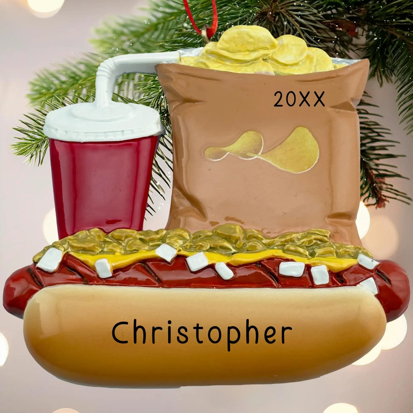 Adorno personalizado de hot dog, papas fritas y refresco 