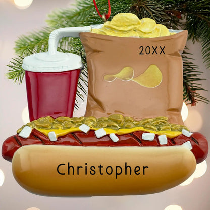 Adorno personalizado de hot dog, papas fritas y refresco 