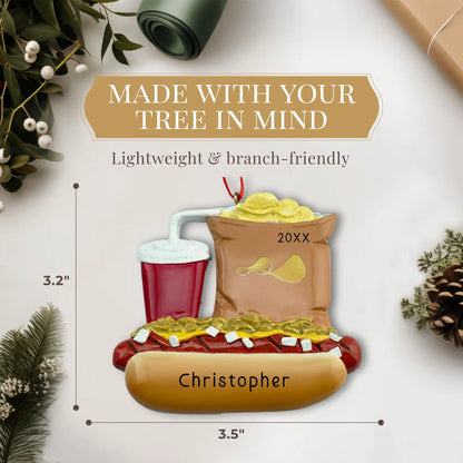 Adorno personalizado de hot dog, papas fritas y refresco 