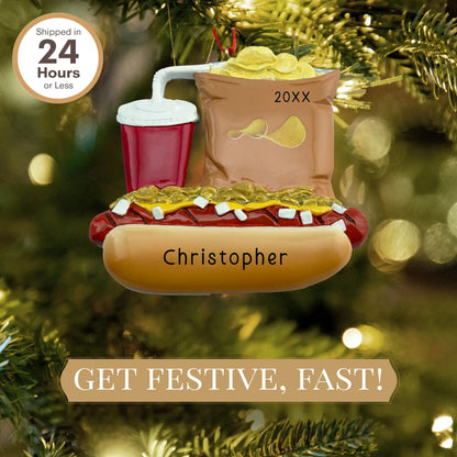 Adorno personalizado de hot dog, papas fritas y refresco 