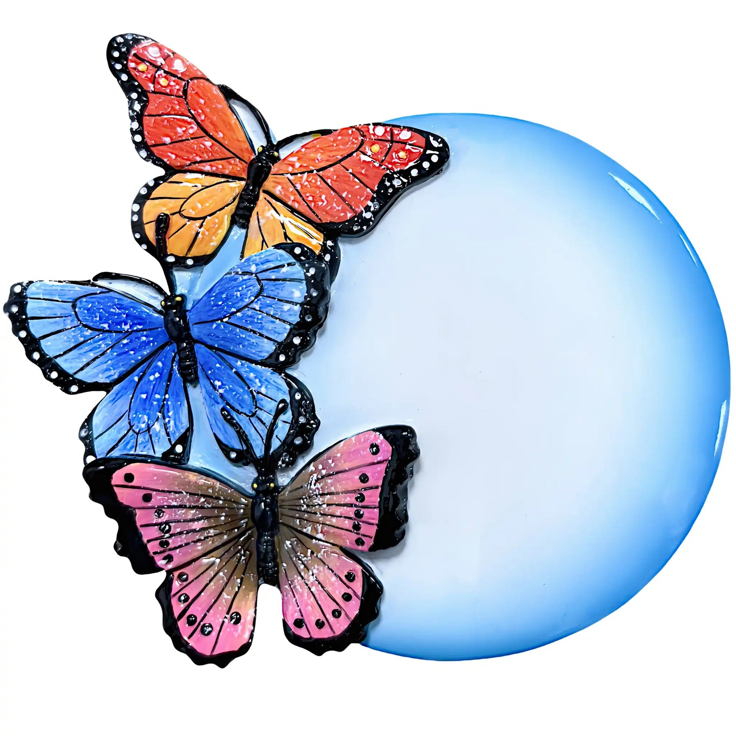 Butterfly memorial personalized Christmas ornament shown blank, three butterflies on a blue stone, ready to add a name and dates