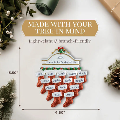 Red Stocking Family of 14 Personalized Ornament