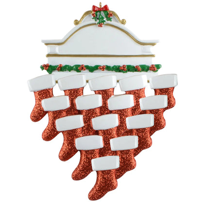 Red Stocking Family of 15 Personalized Ornament