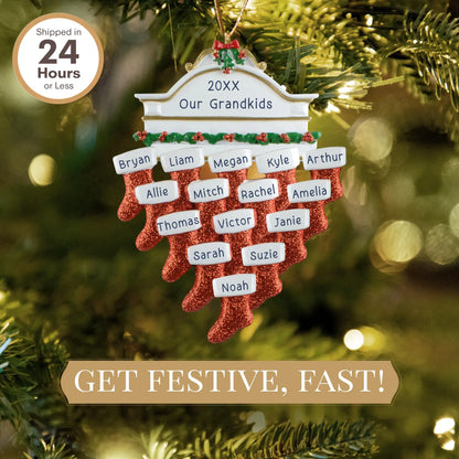 Red Stocking Family of 15 Personalized Ornament