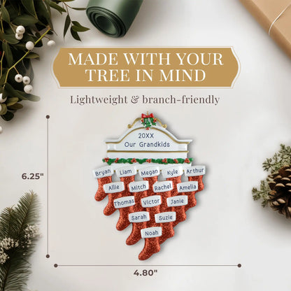 Red Stocking Family of 15 Personalized Ornament