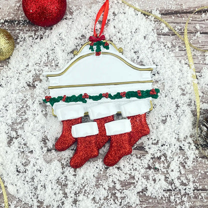 Red Stockings Family of 5 Christmas Ornament
