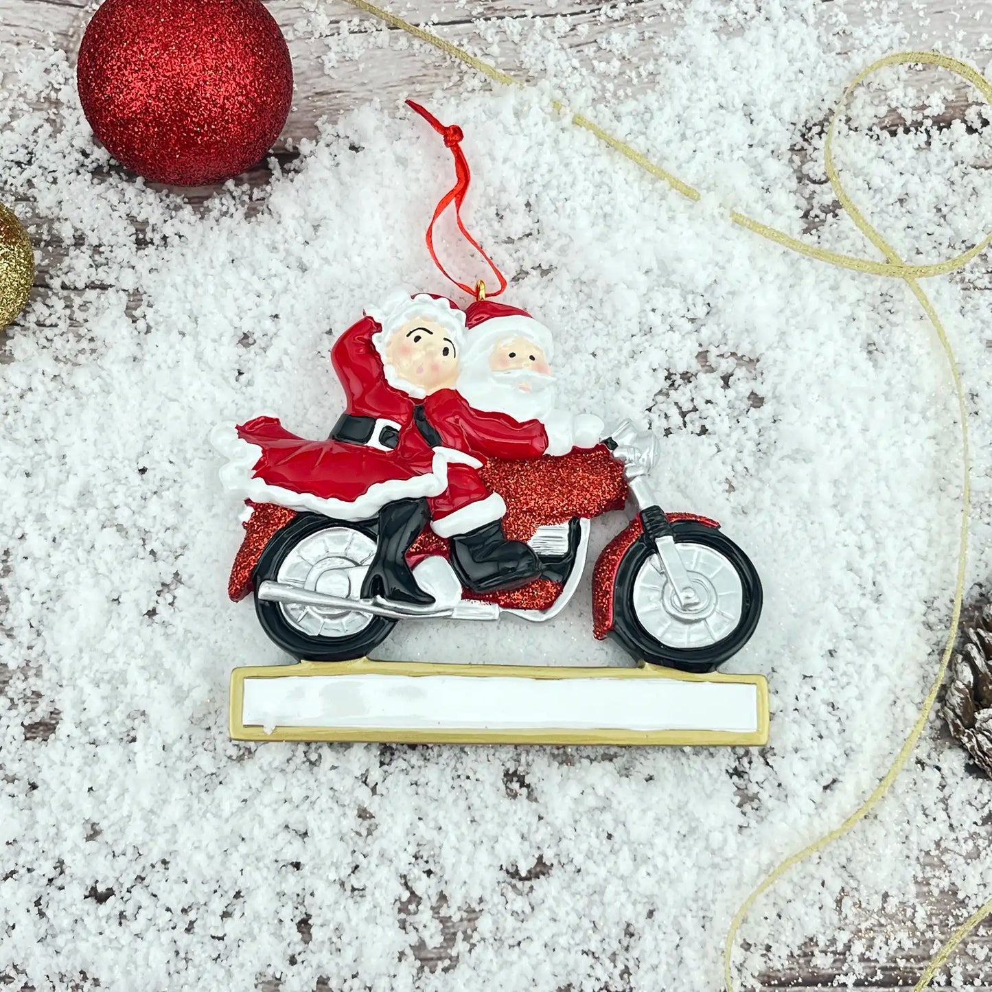 Santa Couple Motorcycle Christmas Ornament