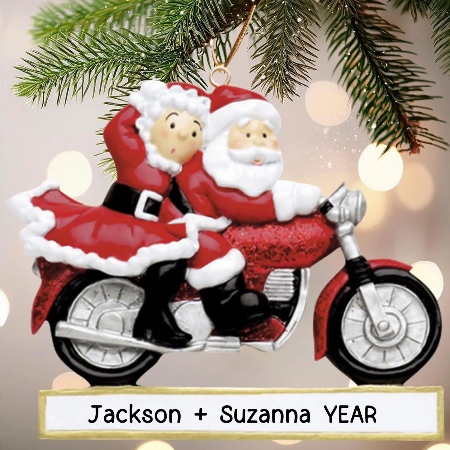 Santa Couple Motorcycle Christmas Ornament