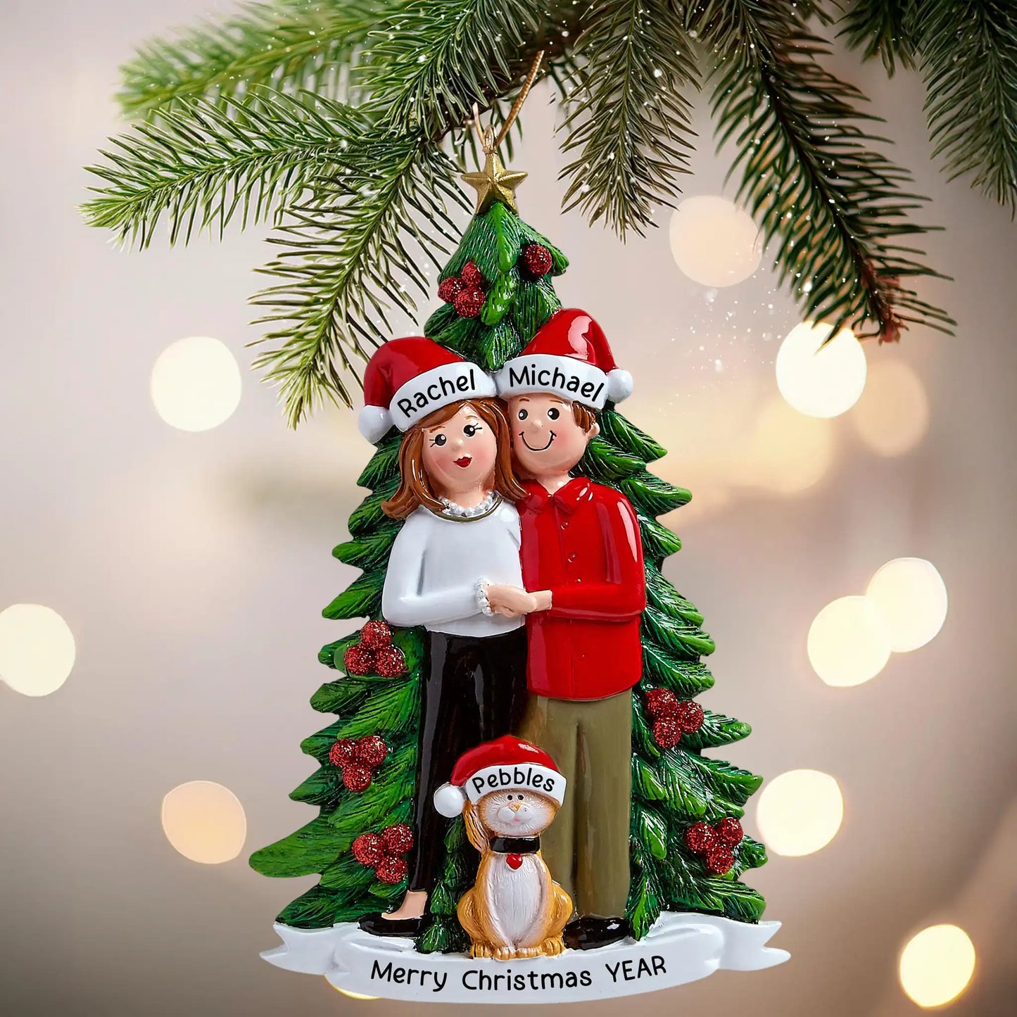 Cute Couple with Cat Personalized Ornament