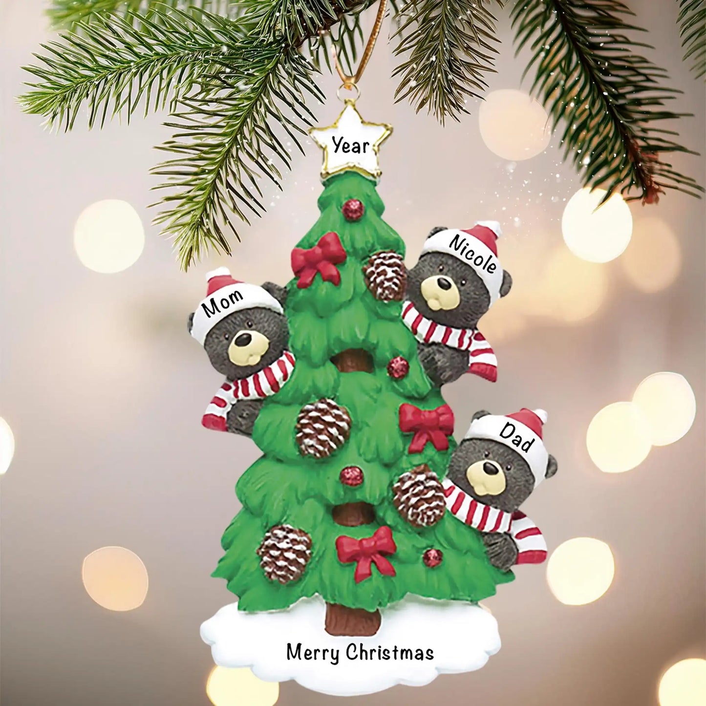 Adorno navideño de la familia de 3 osos negros