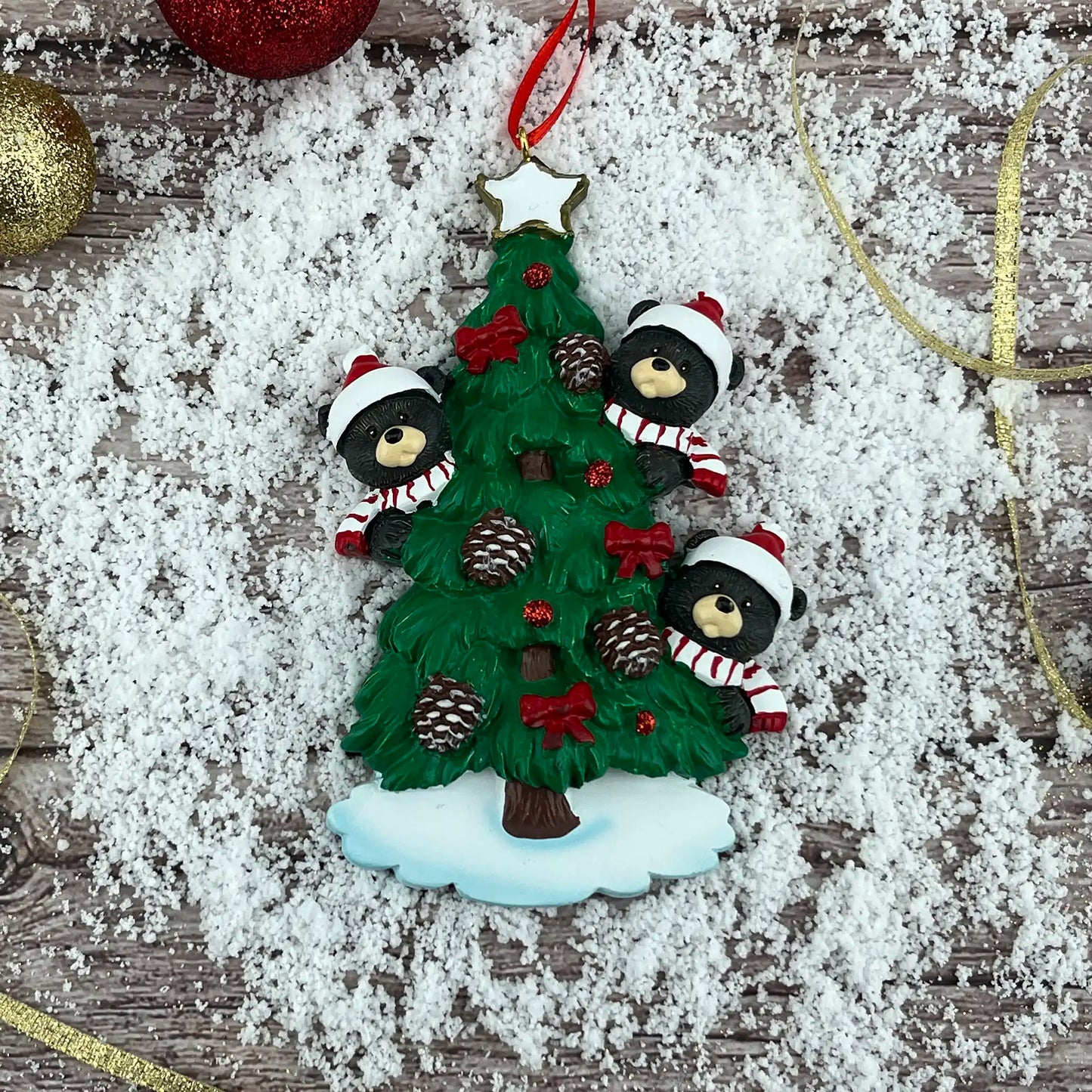 Adorno navideño de la familia de 3 osos negros