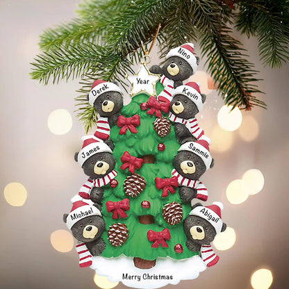 Adorno navideño de la familia de 7 árboles de oso negro