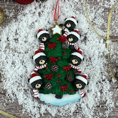 Adorno navideño de la familia de 7 árboles de oso negro