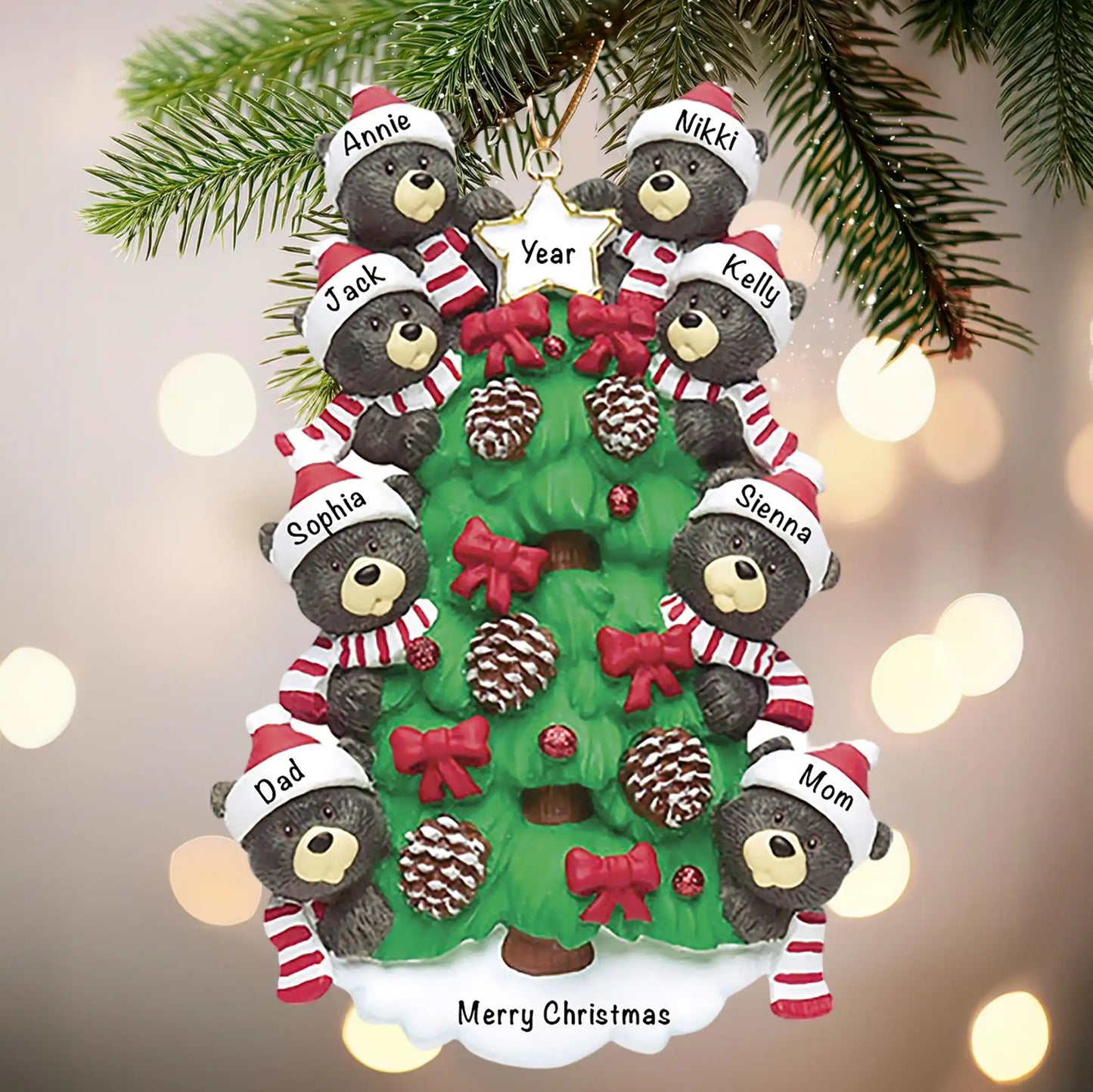 Black Bear Tree Family of 8 Christmas Ornament
