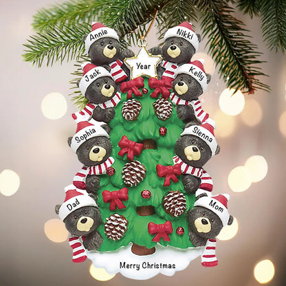 Black Bear Tree Family of 8 Christmas Ornament