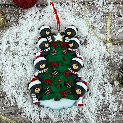 Black Bear Tree Family of 8 Christmas Ornament
