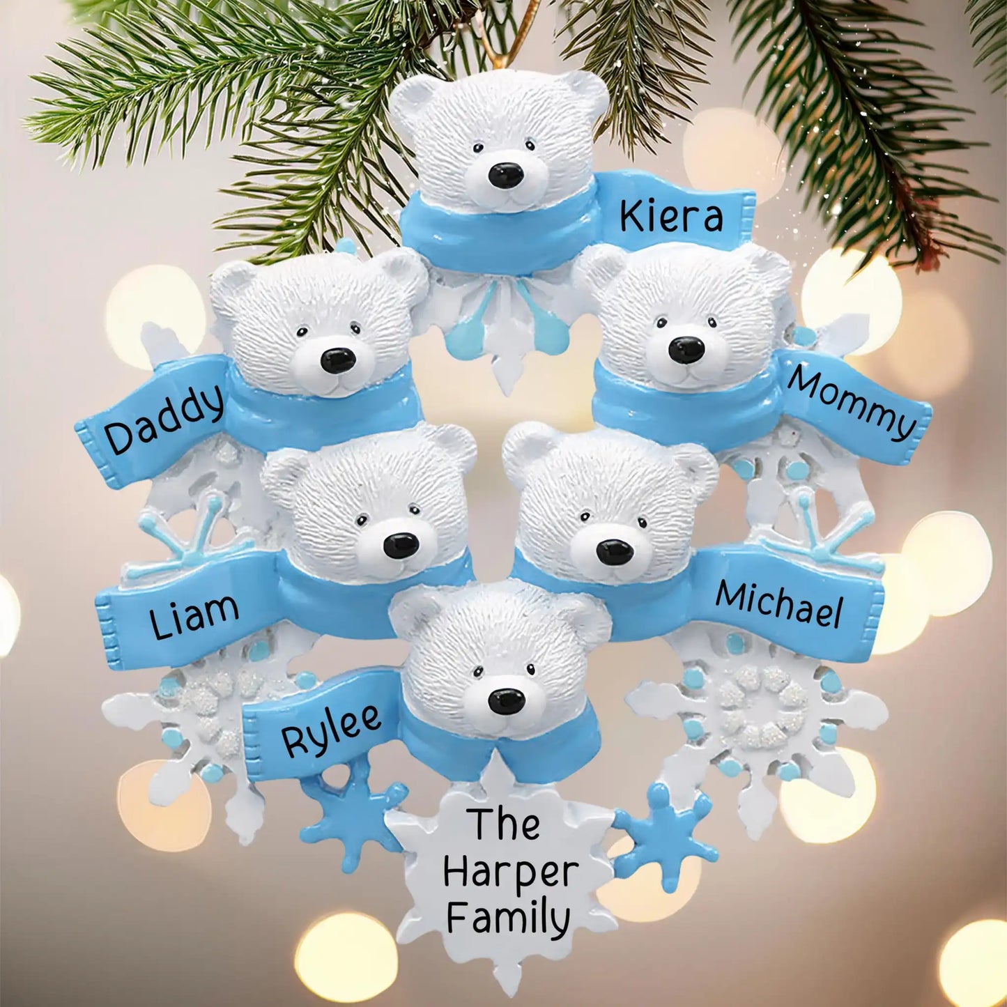 Adorno navideño de familia de 6 osos polares