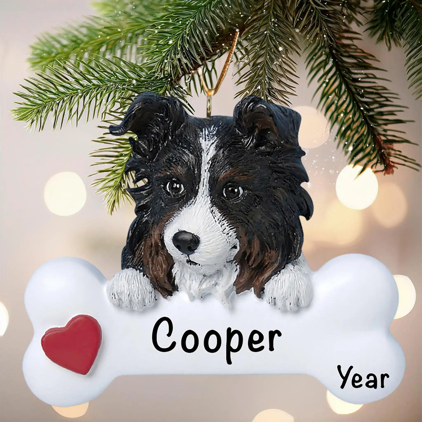 Australian Sheepdog Dog Bone Christmas Ornament