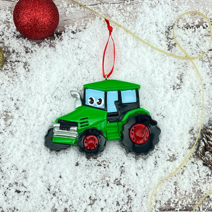 Adorno navideño de juguete de tractor verde 
