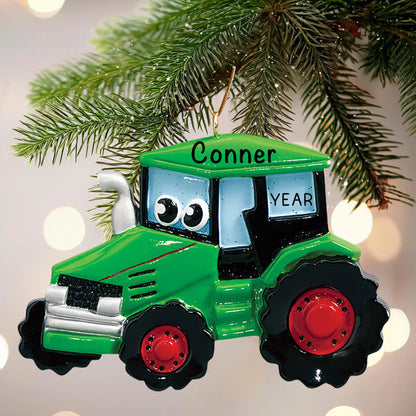 Adorno navideño de juguete de tractor verde 