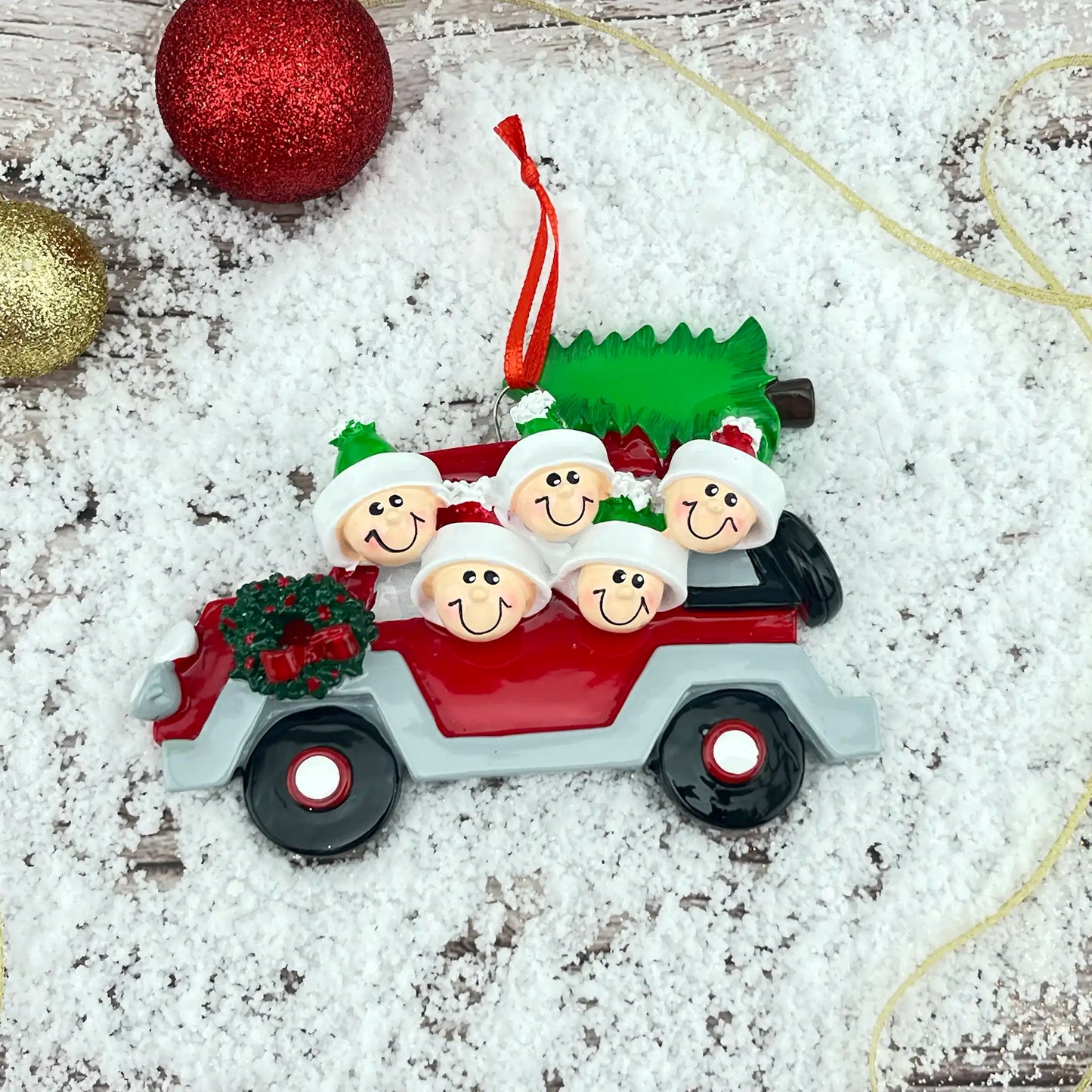 Adorno navideño de familia de 5 personas para coche
