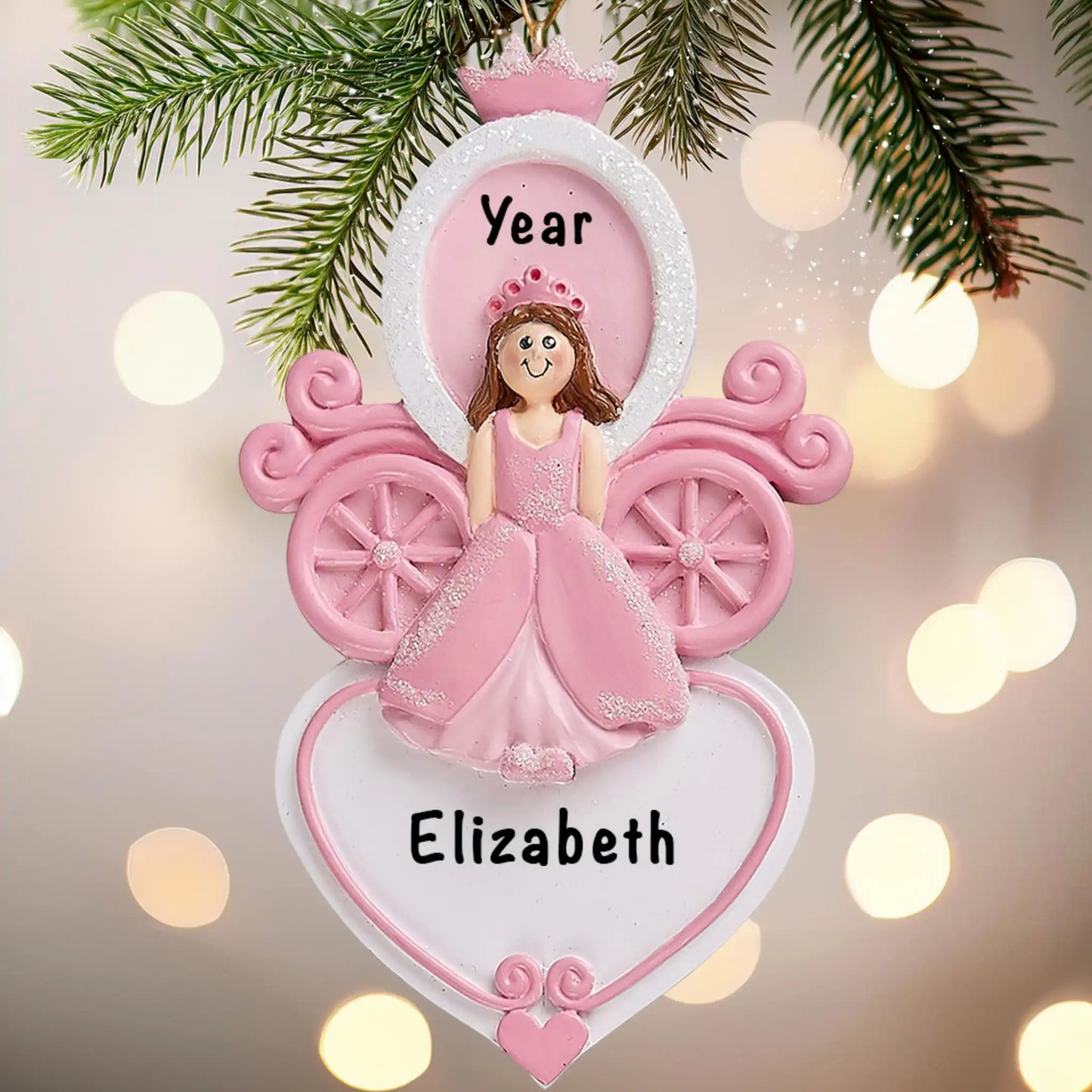 Princess Carriage Heart Personalized Ornament