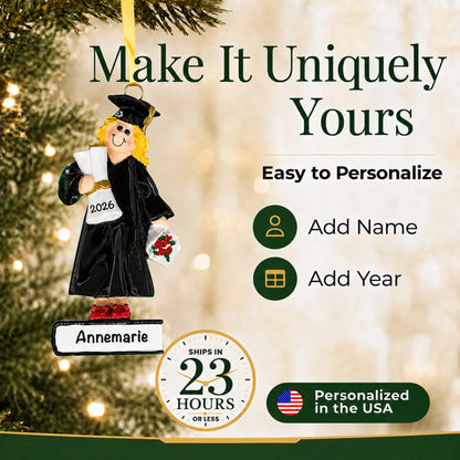 Graduation Girl Personalized Christmas Ornament (Blonde)