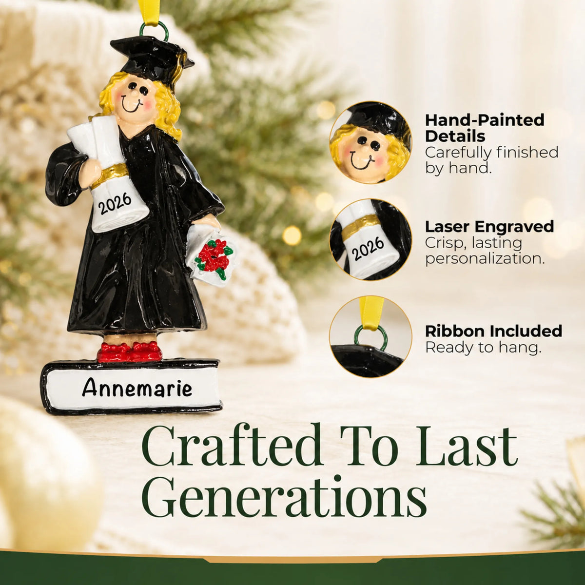 Graduation Girl Personalized Christmas Ornament (Blonde)