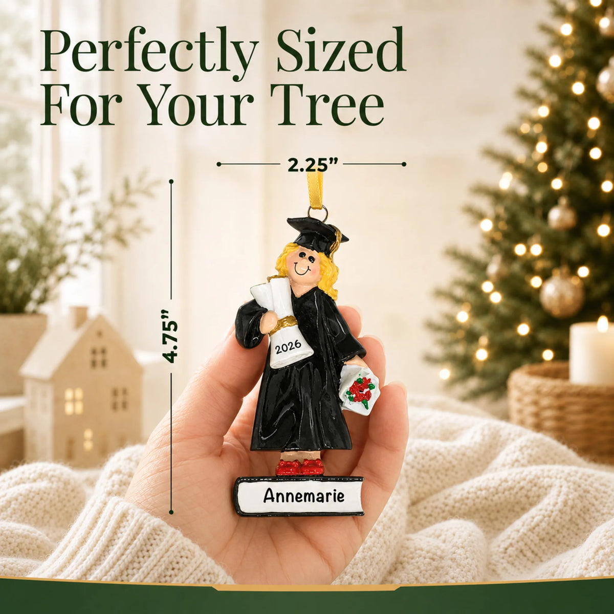 Graduation Girl Personalized Christmas Ornament (Blonde)