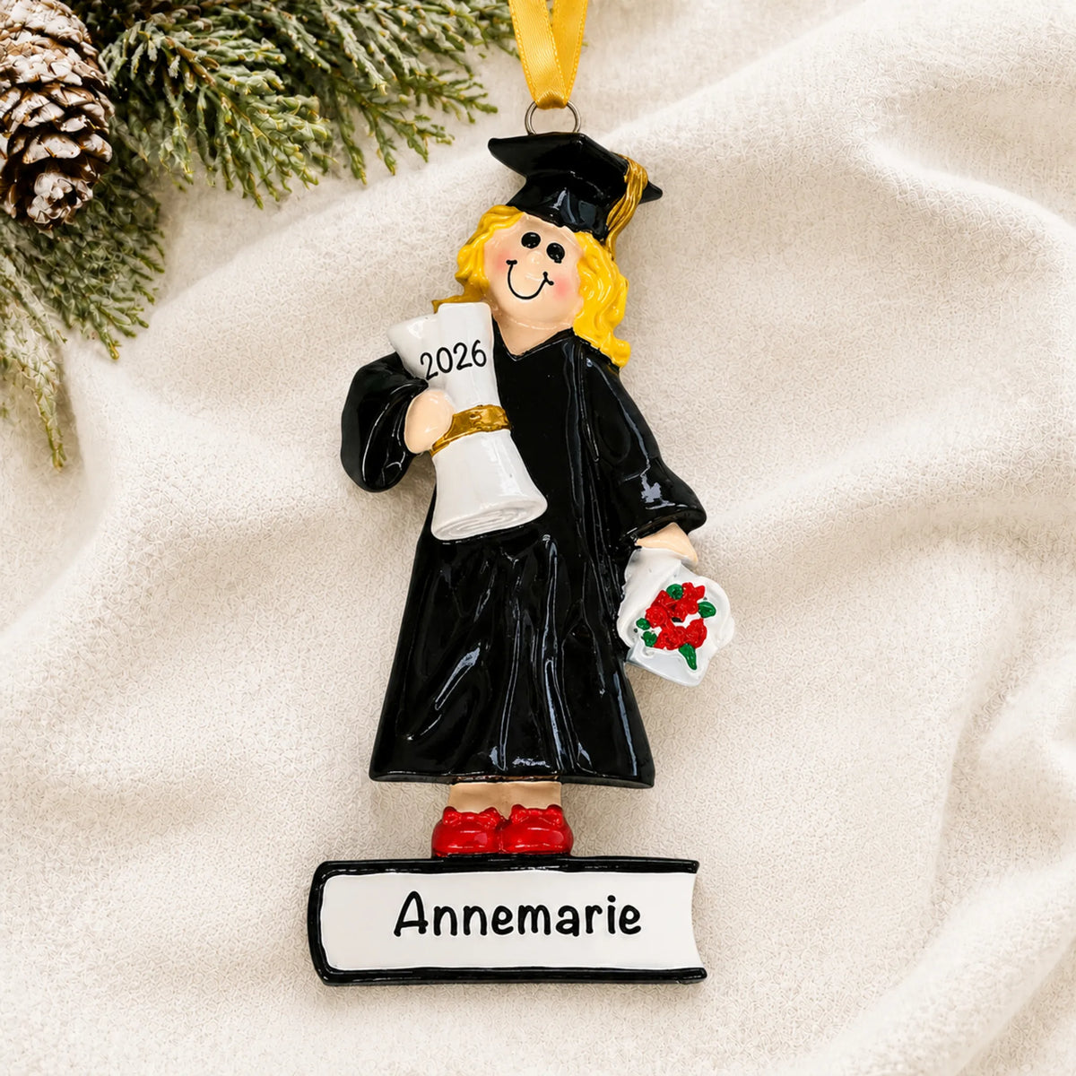 Graduation Girl Personalized Christmas Ornament (Blonde)