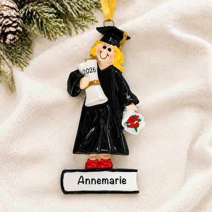 Graduation Girl Personalized Christmas Ornament (Blonde)