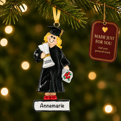 Graduation Girl Personalized Christmas Ornament (Blonde)