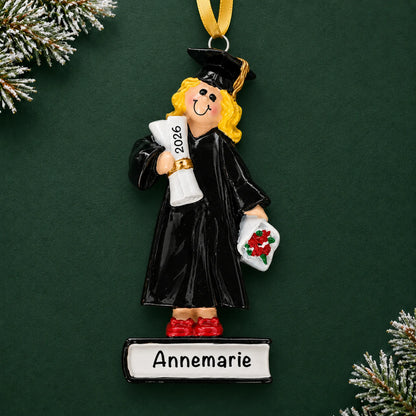 Graduation Girl Personalized Christmas Ornament (Blonde)