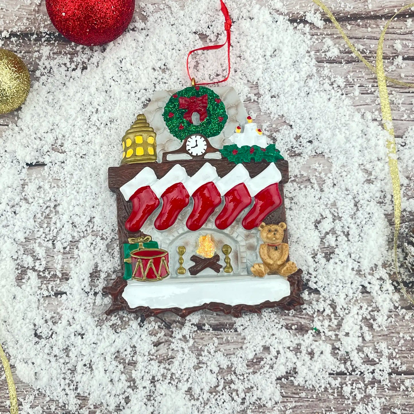 Adorno navideño de chimenea para familia de 5 