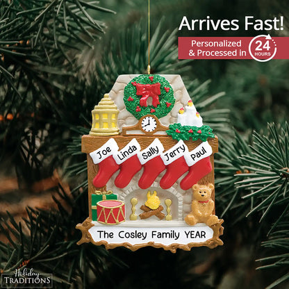 Adorno navideño de chimenea para familia de 5 